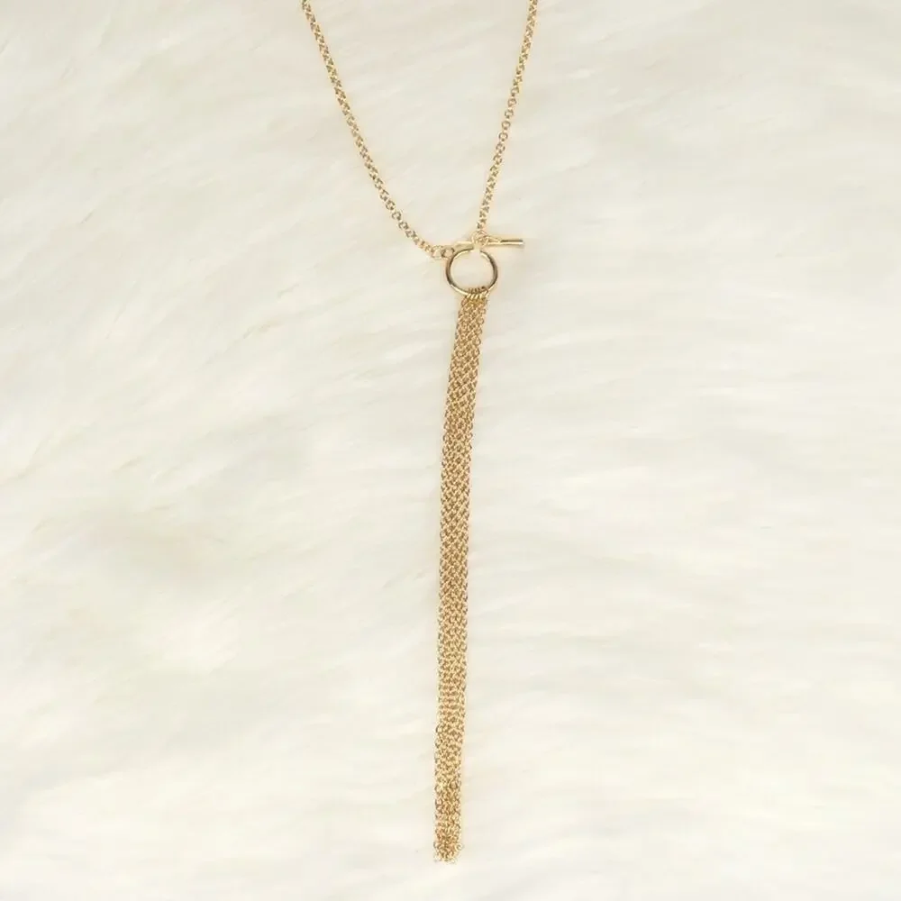 Forever 21 Lariat Drop Tassel Necklace Gold Glam Long Necklace